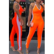 Lovely Sportswear Patchwork Orange Two-piece Pants