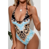 lovely Print Blue One-piece Swimsuit
