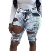 LW High Stretchy Hollow-out Baby Blue Shorts