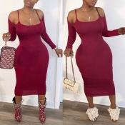 Lovely Leisure Hollow-out Wine Red Mid Calf Dress