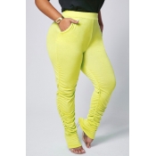 lovely Casual Fold Design Yellow Plus Size Pants