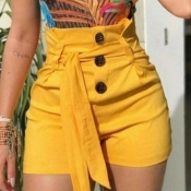 lovely Trendy Buttons Design Yellow Shorts