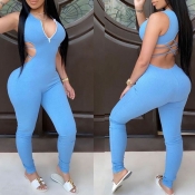 Lovely Sexy Backless Skyblue One-piece Jumpsuit