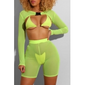 Lovely See-through Green Four-piece Swimsuit