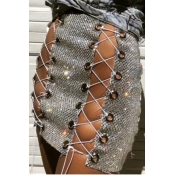lovely Sexy Bandage Design Silver Skirt
