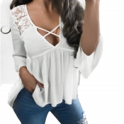 lovely Sexy Deeo V Neck Fold Design White Blouse