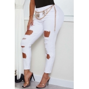 lovely Street Hollow-out White Jeans