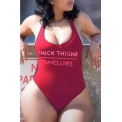 Lovely Plus Size Letter Red One-piece Swimsuit