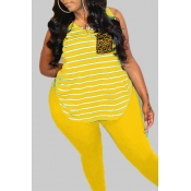lovely Street Striped Yellow Plus Size T-shirt