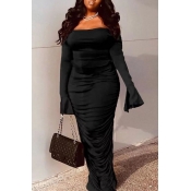 lovely Stylish Fold Design Black Maxi Dress