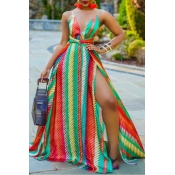 lovely Bohemian Striped Multicolor Maxi Dress