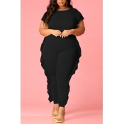 lovely Casual Flounce Design Black Plus Size Two-p