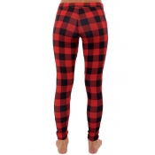 lovely Casual Grid Print Red Pants
