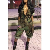 lovely Trendy Camo Print Army Green One-piece Jump