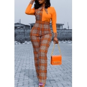 LW Stylish Grid Print Patchwork Croci One-piece Ju