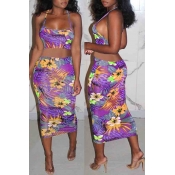 lovely Bohemian Plants Print Purple Two-piece Skir