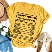 LW Plus Size Leisure O Neck Letter Print Yellow T-