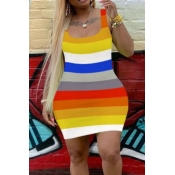 lovely Casual Striped Multicolor Mini Plus Size Dr