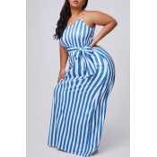 lovely Casual Striped Blue Maxi Plus Size Dress