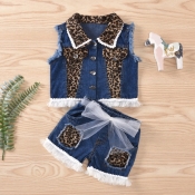 lovely Street Patchwork Blue Girl Two-piece Shorts