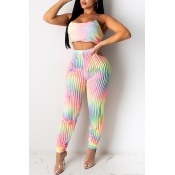 Lovely Trendy Tie-dye Multicolor Two Piece Pants S