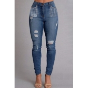 Lovely Trendy Broken Holes Blue Jeans