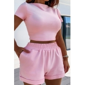LW Casual Skinny Pink Two-piece Shorts Set