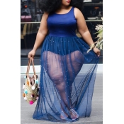 LW SXY Plus Size Trendy See-through Blue Maxi Dres