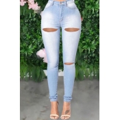 Lovely Stylish Hollow-out Baby Blue Jeans