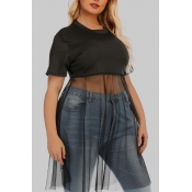 lovely Sexy Patchwork See-through Black Plus Size 