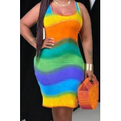lovely Trendy Tie-dye Skinny Orange Mini Dress