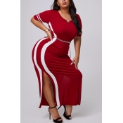 lovely Leisure Side Slit Wine Red Maxi Plus Size D