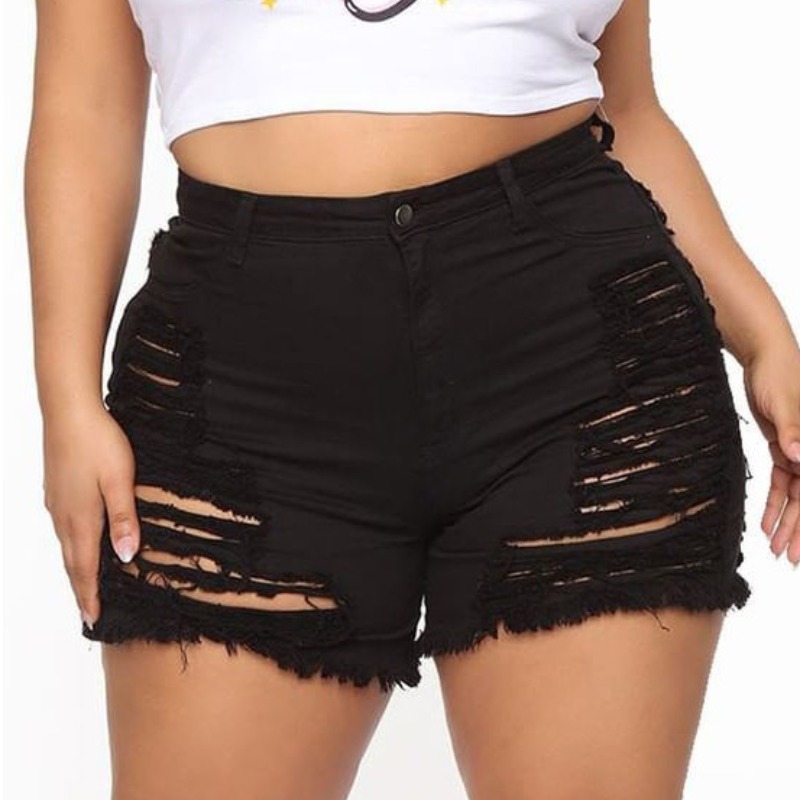 

lovely Casual Hollow-out Black Plus Size Denim Shorts