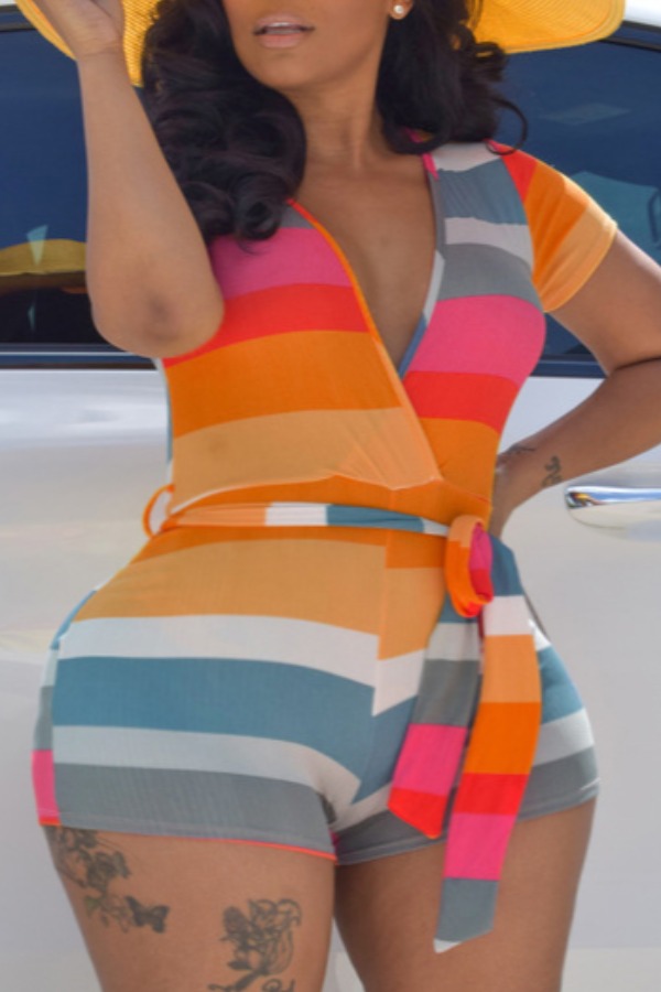 

Lovely Plus Size Trendy Striped Croci One-piece Romper