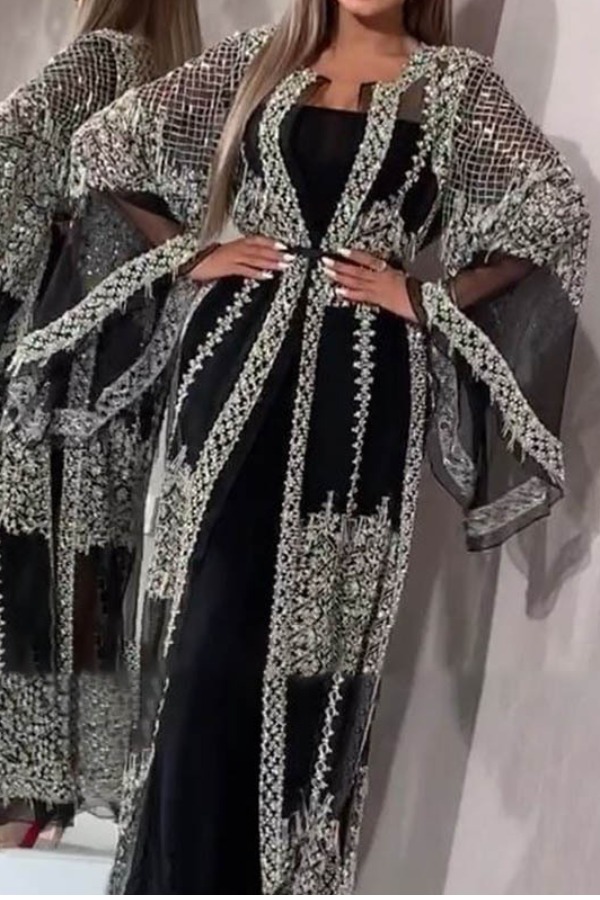 

lovely Trendy Patchwork See-through Black Maxi Dress(Two-piece