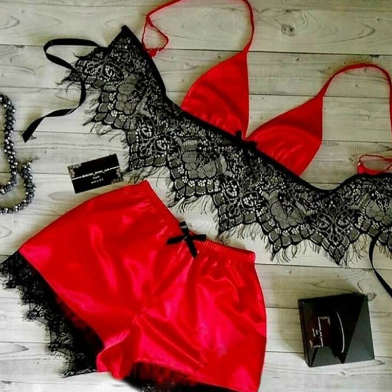 

lovely Sexy Lace Patchwork Red Bra Sets