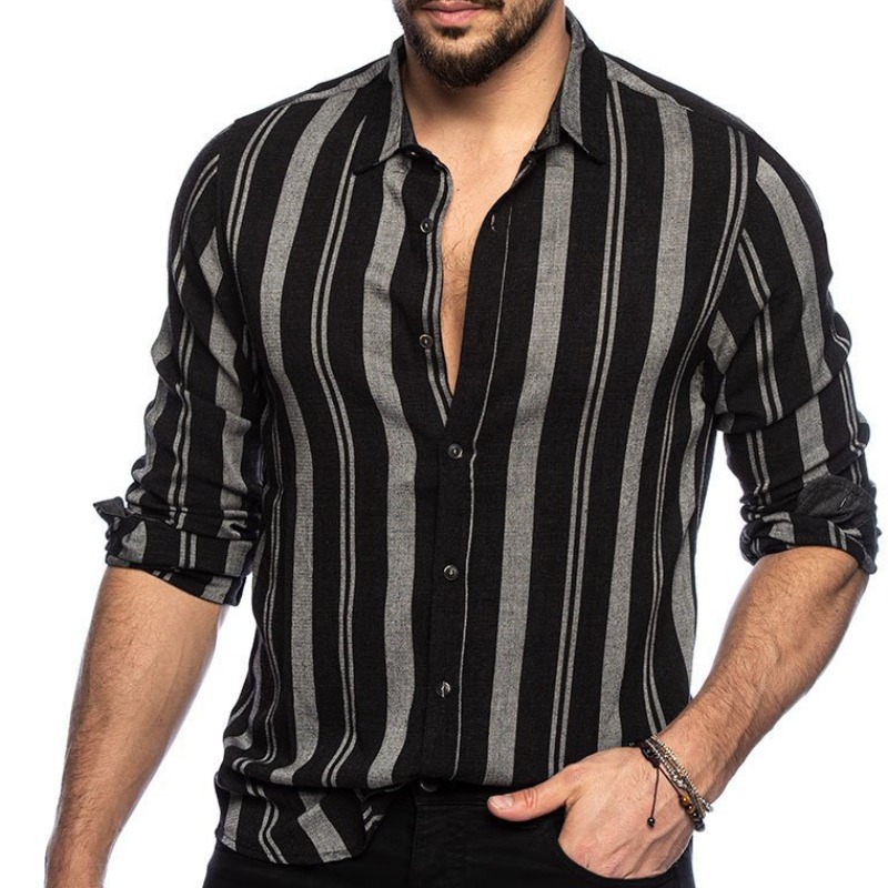 

lovely Casual Turndown Collar Striped Grey Shirt