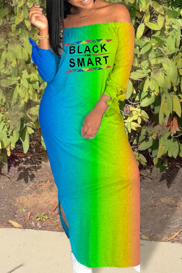 

lovely Casual Letter Print Blue Maxi Dress