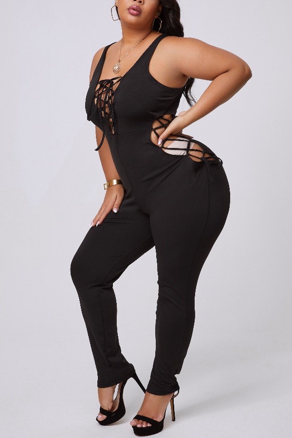 

lovely Sexy Bandage Design Black Plus Size One-piece Jumpsuit