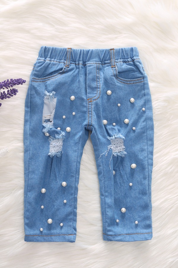 

lovely Trendy Broken Holes Baby Blue Girl Jeans