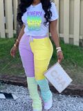 LW Plus Size Gradient Letter Print Tracksuit Pants Set