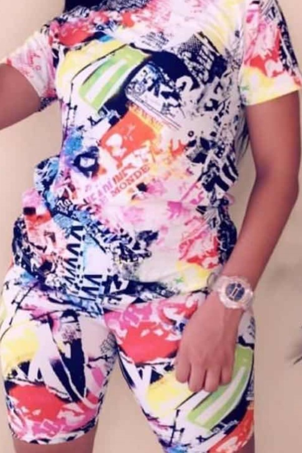 

lovely Street Print Multicolor Two Piece Shorts Set, Multi