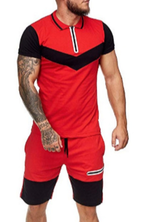 

lovely Casual Patchwork Red Two-piece Shorts Set