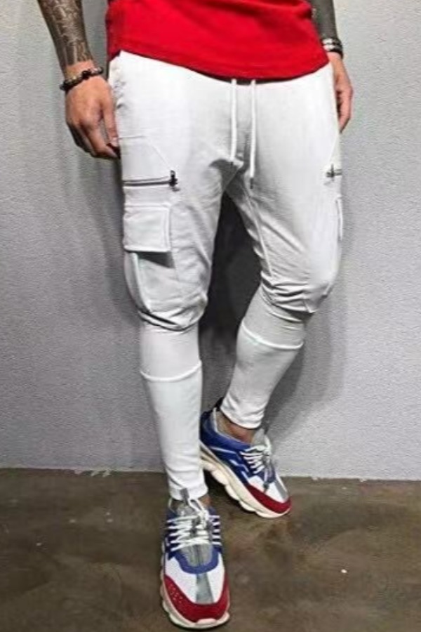 

lovely Casual Pocket Patched White Pants