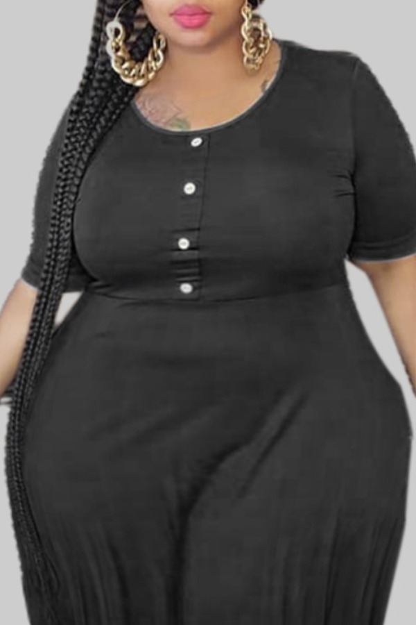 

lovely Casual Fold Design Black Mini Plus Size Dress