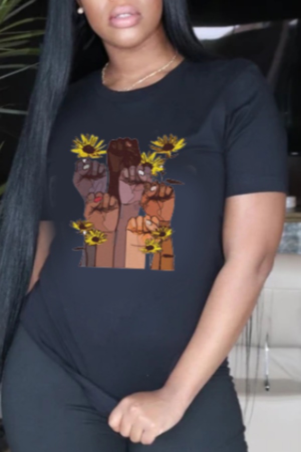 

lovely Leisure O Neck Print Black T-shirt