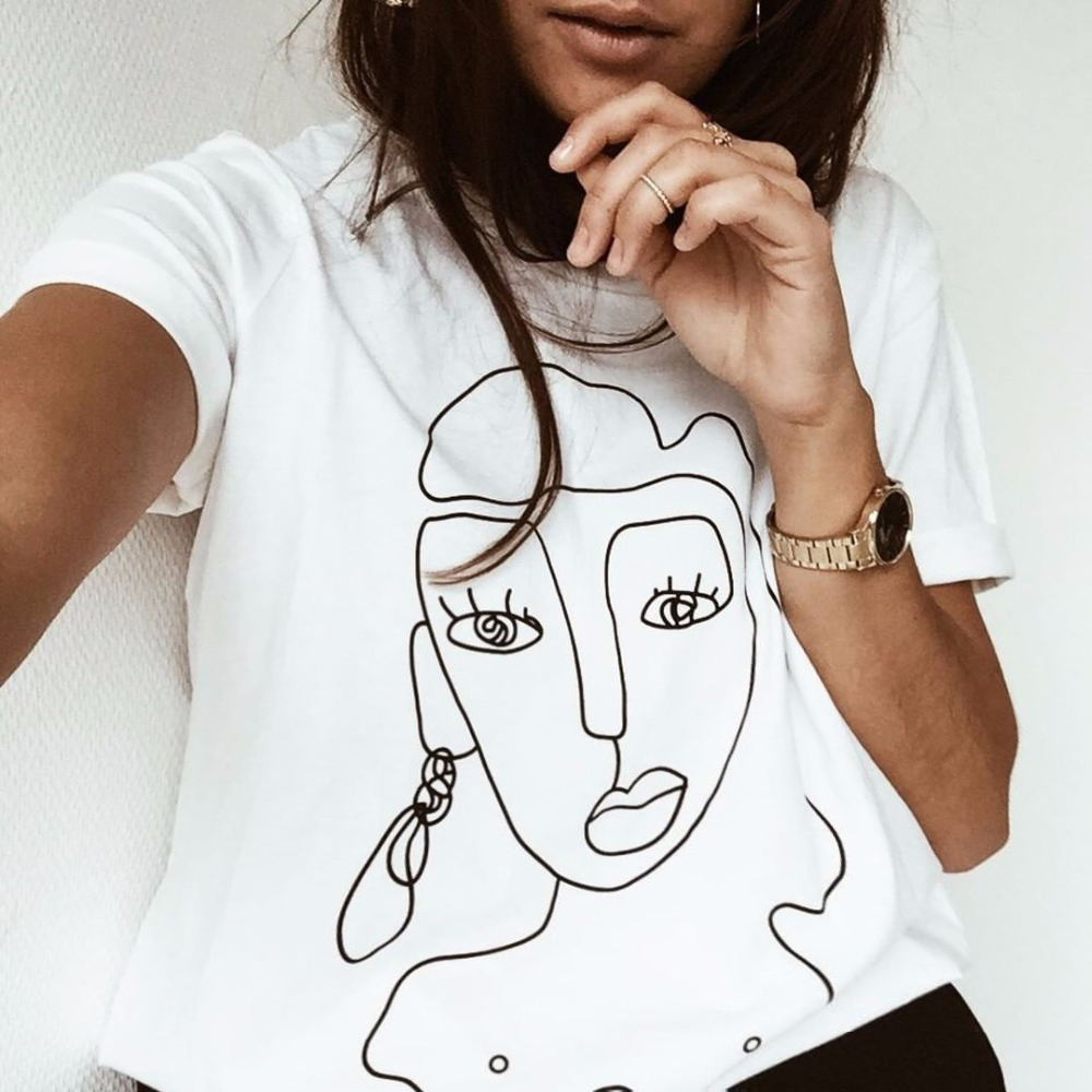 

lovely Casual O Neck Print White Plus Size T-shirt