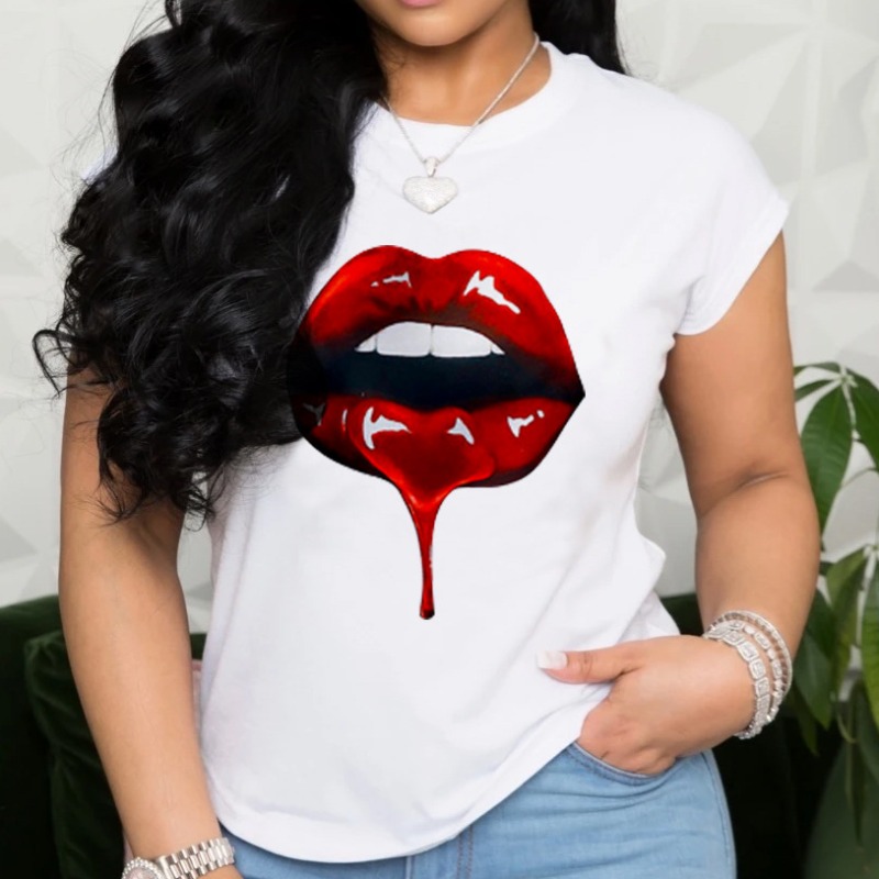 

lovely Leisure O Neck Lip Print White T-shirt