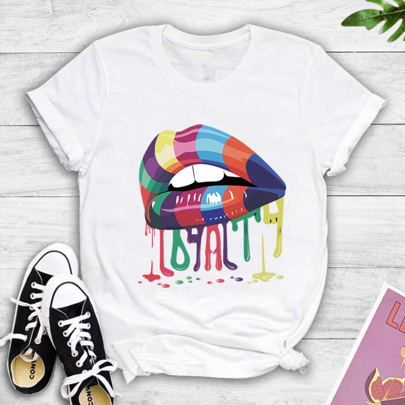 

lovely Leisure O Neck Lip Print White T-shirt