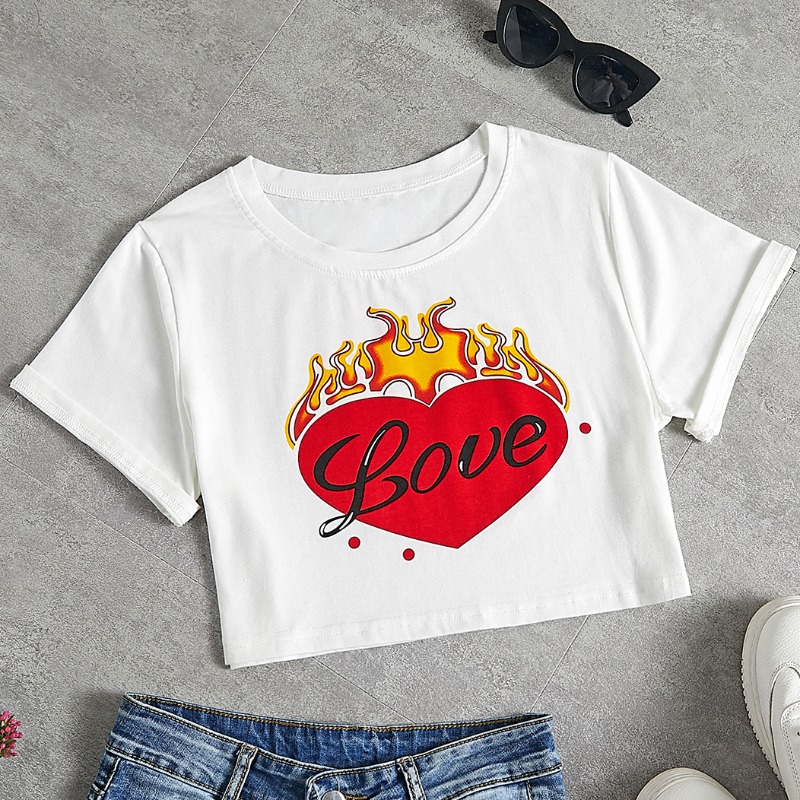 

lovely Leisure O Neck Print White T-shirt